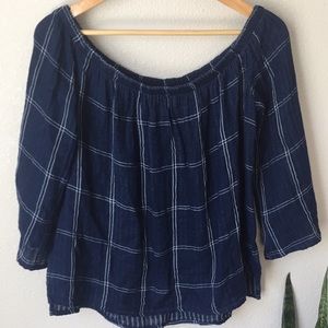 Cloth & Stone Print Chambray Off Shoulder Shirt
